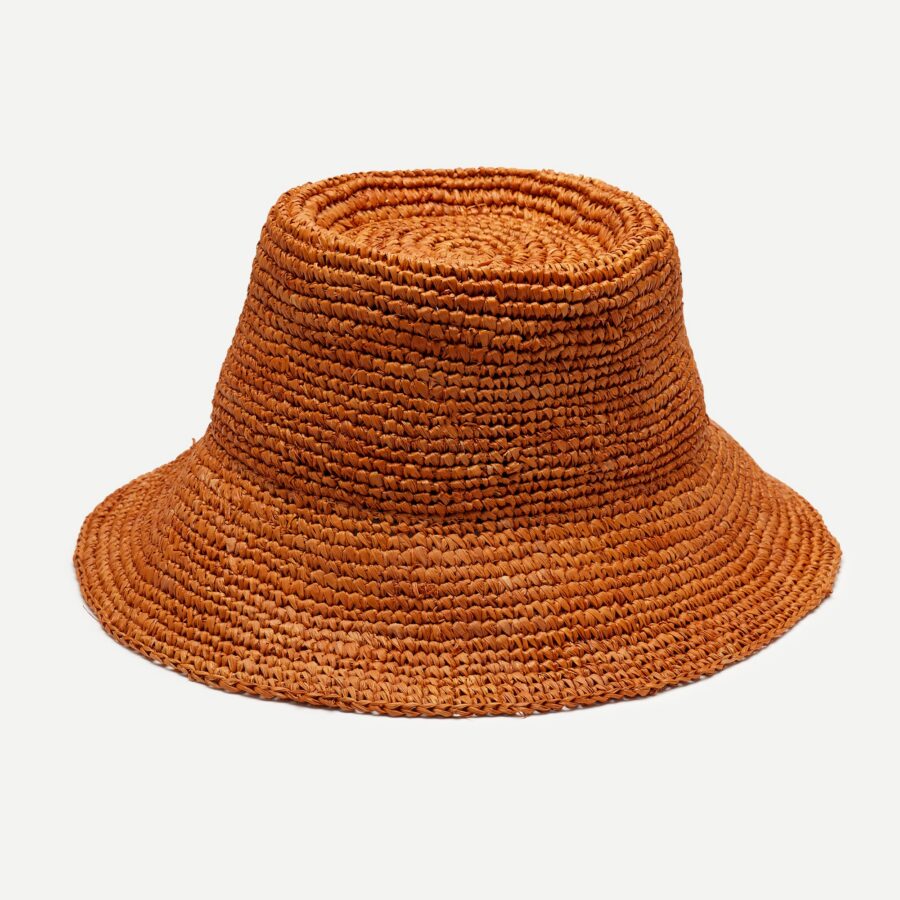 Airy Lark Bucket Hat in Raffia - Rust