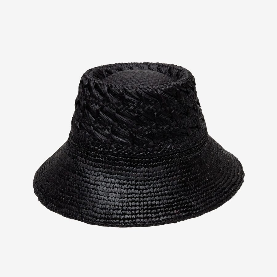 Sable Openweave Raffia Bucket Hat - Black