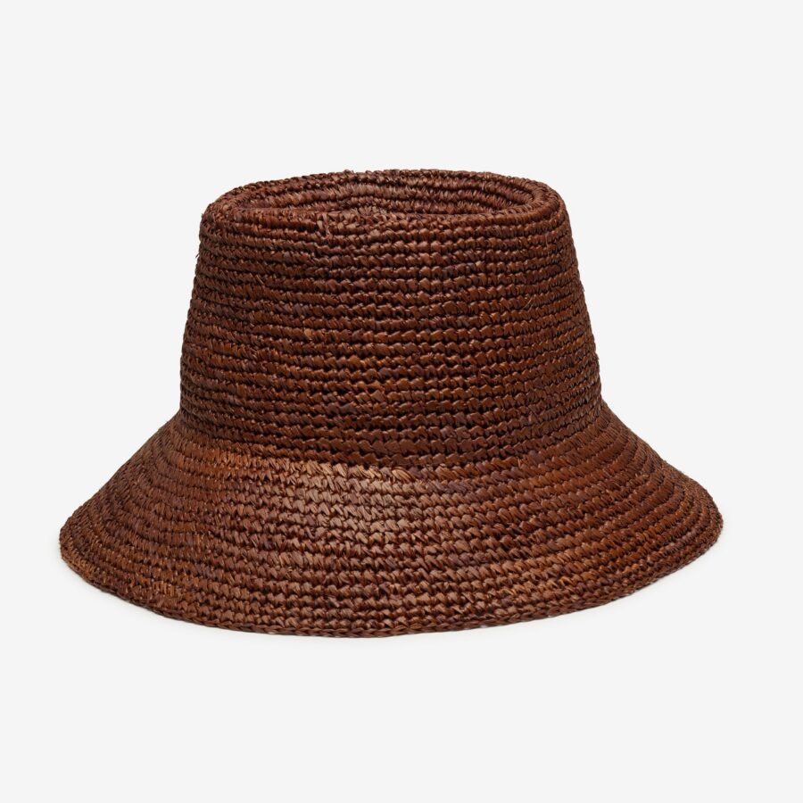 Briar Raffia Bucket Hat with Modern Finish - Chocolate