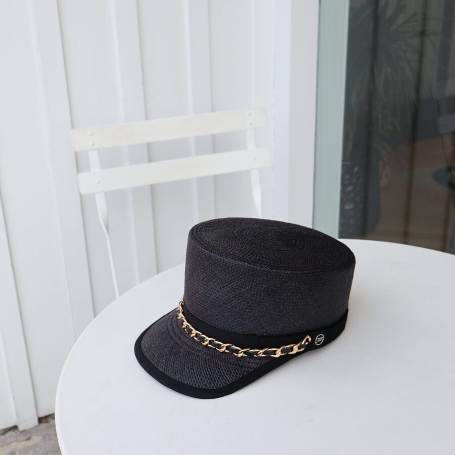 Tailored Black Chain Trim Structured Cap